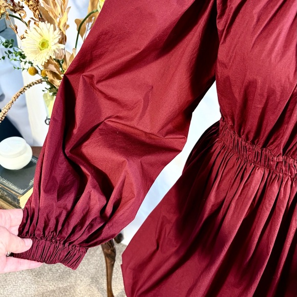 ♨️Ulla Johnson Burgundy Martine Bubble Hem Dress with Bishop Sleeves Size 6🧡 - Picture 7 of 11
